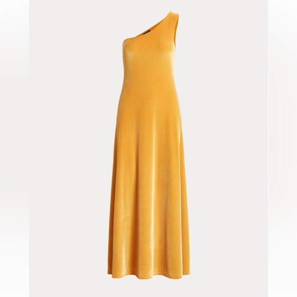 Polo Ralph Lauren Dresses & Skirts - Polo Ralph Lauren gold yellow velvet one shoulder velvet dress midi cocktail NWT